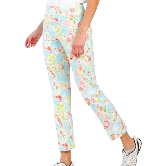 Ikbul UPF 50+ Sharon Seafoam Paisley Floral Golf Outdoors Ankle Pants NWT 4 - Picture 6 of 16